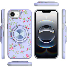 For iPhone 16e Case Printed Design Magnetic Bling Ring Stand + Tempered Glass