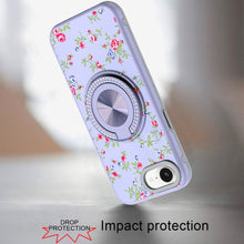 For iPhone 16e Case Printed Design Magnetic Bling Ring Stand + Tempered Glass