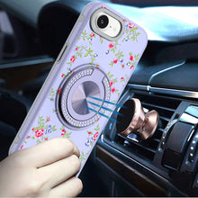 For iPhone 16e Case Printed Design Magnetic Bling Ring Stand + Tempered Glass