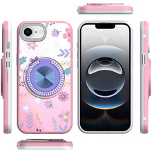 For iPhone 16e Case Printed Design Magnetic Bling Ring Stand + Tempered Glass