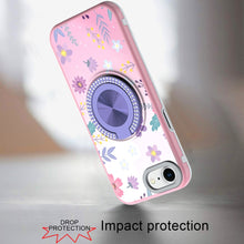 For iPhone 16e Case Printed Design Magnetic Bling Ring Stand + Tempered Glass