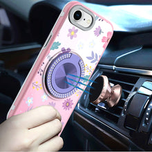 For iPhone 16e Case Printed Design Magnetic Bling Ring Stand + Tempered Glass