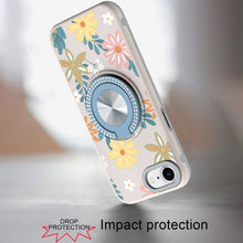 For iPhone 16e Case Printed Design Magnetic Bling Ring Stand + Tempered Glass