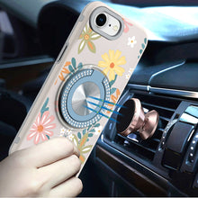 For iPhone 16e Case Printed Design Magnetic Bling Ring Stand + Tempered Glass