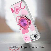For iPhone 16e Case Printed Design Magnetic Bling Ring Stand + Tempered Glass