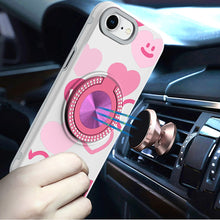 For iPhone 16e Case Printed Design Magnetic Bling Ring Stand + Tempered Glass