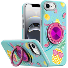 For iPhone 16e Case Printed Design Magnetic Bling Ring Stand + Tempered Glass