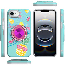 For iPhone 16e Case Printed Design Magnetic Bling Ring Stand + Tempered Glass