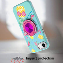 For iPhone 16e Case Printed Design Magnetic Bling Ring Stand + Tempered Glass