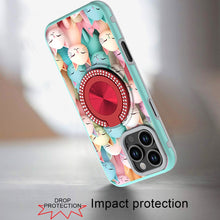 For iPhone 16 Pro 6.3in Case Printed Magnetic Bling Ring Stand + Tempered Glass