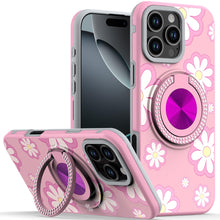 For iPhone 16 Pro 6.3in Case Printed Magnetic Bling Ring Stand + Tempered Glass