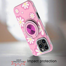 For iPhone 16 Pro 6.3in Case Printed Magnetic Bling Ring Stand + Tempered Glass