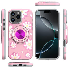 For iPhone 16 Pro 6.3in Case Printed Magnetic Bling Ring Stand + Tempered Glass