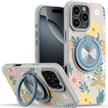 For iPhone 16 Pro 6.3in Case Printed Magnetic Bling Ring Stand + Tempered Glass
