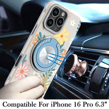For iPhone 16 Pro 6.3in Case Printed Magnetic Bling Ring Stand + Tempered Glass
