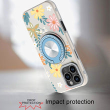 For iPhone 16 Pro 6.3in Case Printed Magnetic Bling Ring Stand + Tempered Glass