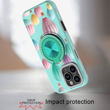 For iPhone 16 Pro 6.3in Case Printed Magnetic Bling Ring Stand + Tempered Glass