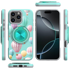 For iPhone 16 Pro 6.3in Case Printed Magnetic Bling Ring Stand + Tempered Glass