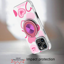 For iPhone 16 Pro 6.3in Case Printed Magnetic Bling Ring Stand + Tempered Glass
