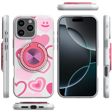 For iPhone 16 Pro 6.3in Case Printed Magnetic Bling Ring Stand + Tempered Glass