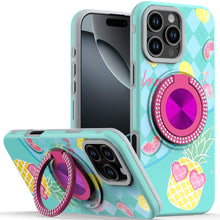 For iPhone 16 Pro 6.3in Case Printed Magnetic Bling Ring Stand + Tempered Glass