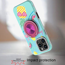 For iPhone 16 Pro 6.3in Case Printed Magnetic Bling Ring Stand + Tempered Glass