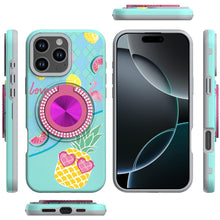 For iPhone 16 Pro 6.3in Case Printed Magnetic Bling Ring Stand + Tempered Glass