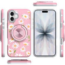 For iPhone 17 Case Printed Design with Bling 360 Rotating Stand + Tempered Glass