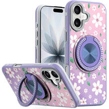 For iPhone 17 Case Printed Design with Bling 360 Rotating Stand + Tempered Glass