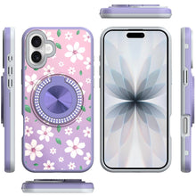For iPhone 17 Case Printed Design with Bling 360 Rotating Stand + Tempered Glass