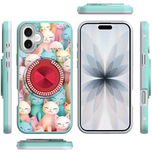 For iPhone 17 Case Printed Design with Bling 360 Rotating Stand + Tempered Glass