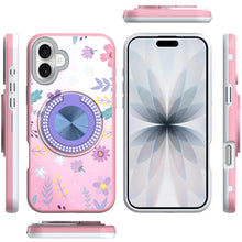 For iPhone 17 Case Printed Design with Bling 360 Rotating Stand + Tempered Glass