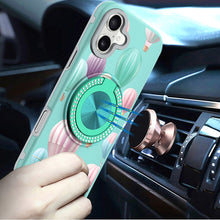 For iPhone 17 Case Printed Design with Bling 360 Rotating Stand + Tempered Glass