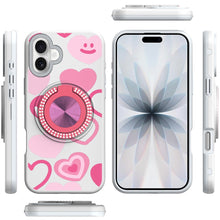 For iPhone 17 Case Printed Design with Bling 360 Rotating Stand + Tempered Glass
