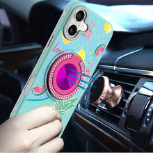 For iPhone 17 Case Printed Design with Bling 360 Rotating Stand + Tempered Glass