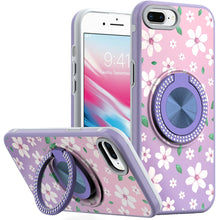 For iPhone 8 Plus/7 Plus Case Printed Design w/ Bling 360 Stand + Tempered Glass