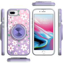 For iPhone 8 Plus/7 Plus Case Printed Design w/ Bling 360 Stand + Tempered Glass