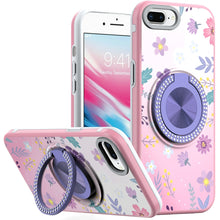 For iPhone 8 Plus/7 Plus Case Printed Design w/ Bling 360 Stand + Tempered Glass