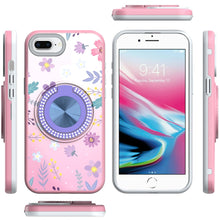 For iPhone 8 Plus/7 Plus Case Printed Design w/ Bling 360 Stand + Tempered Glass