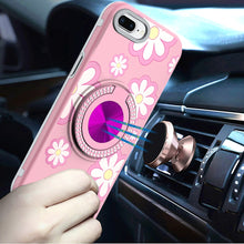 For iPhone 8 Plus/7 Plus Case Printed Design w/ Bling 360 Stand + Tempered Glass