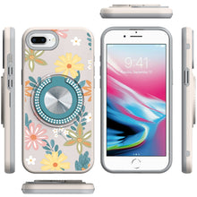 For iPhone 8 Plus/7 Plus Case Printed Design w/ Bling 360 Stand + Tempered Glass