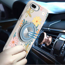 For iPhone 8 Plus/7 Plus Case Printed Design w/ Bling 360 Stand + Tempered Glass