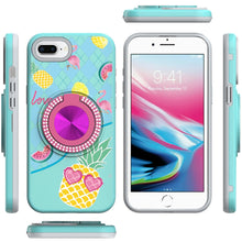 For iPhone 8 Plus/7 Plus Case Printed Design w/ Bling 360 Stand + Tempered Glass