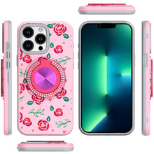 For iPhone 13 Pro Max 6.7 inch Case Printed Desing Magnetic Bling Ring Stand