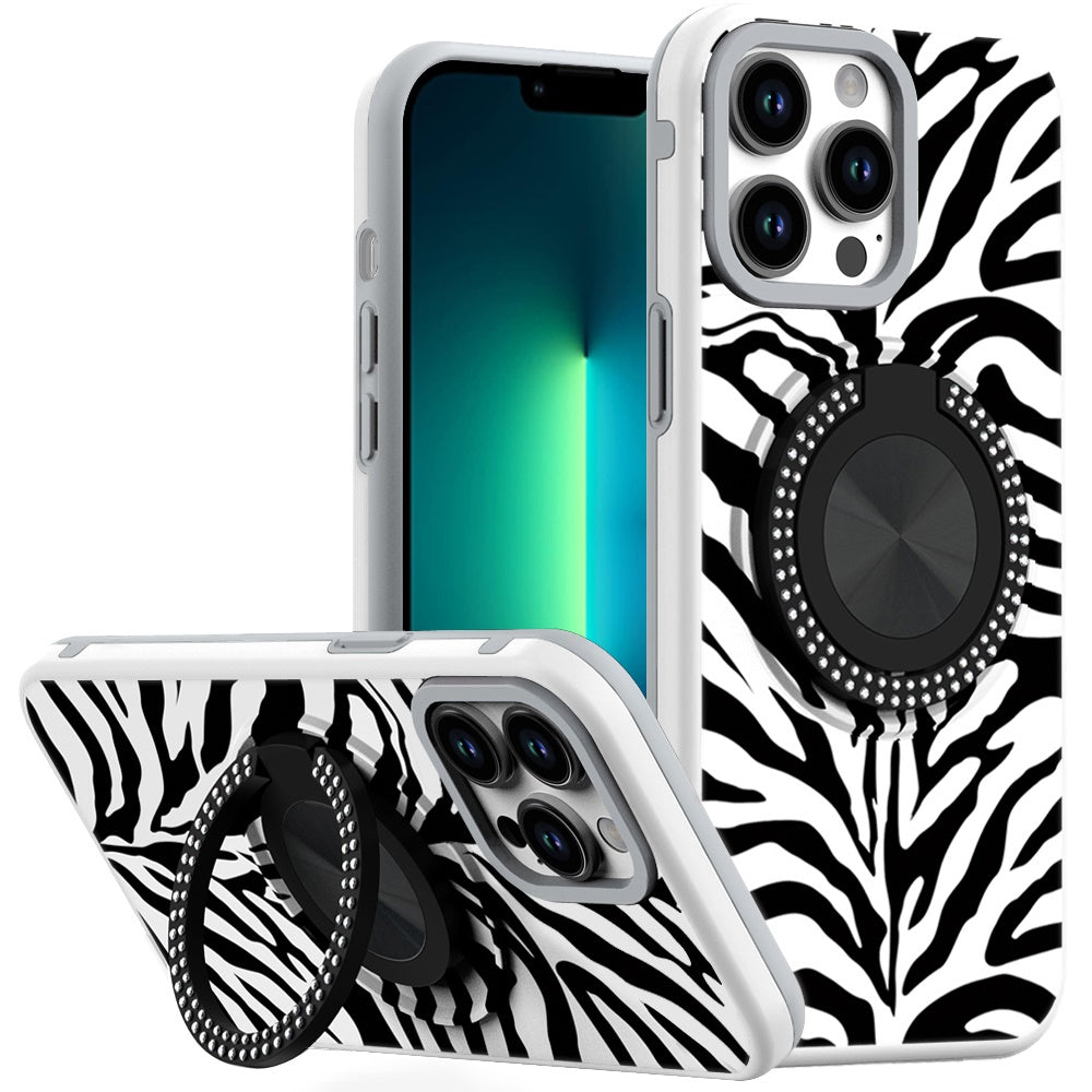 For iPhone 13 Pro Max 6.7 inch Case Printed Desing Magnetic Bling Ring Stand