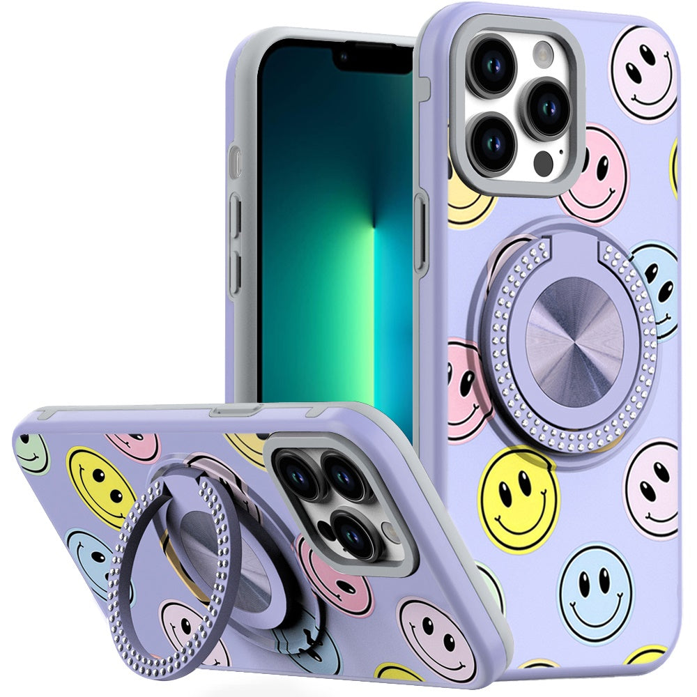 For iPhone 13 Pro Max 6.7 inch Case Printed Desing Magnetic Bling Ring Stand