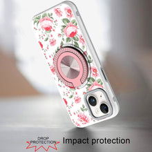 For iPhone 13/14 Case Printed Design Magnetic Bling Ring Stand + Tempered Glass