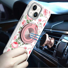 For iPhone 13/14 Case Printed Design Magnetic Bling Ring Stand + Tempered Glass