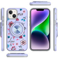 For iPhone 13/14 Case Printed Design with Bling 360 Stand Cover + Tempered Glass