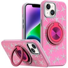 For iPhone 13/14 Case Printed Design Magnetic Bling Ring Stand + Tempered Glass